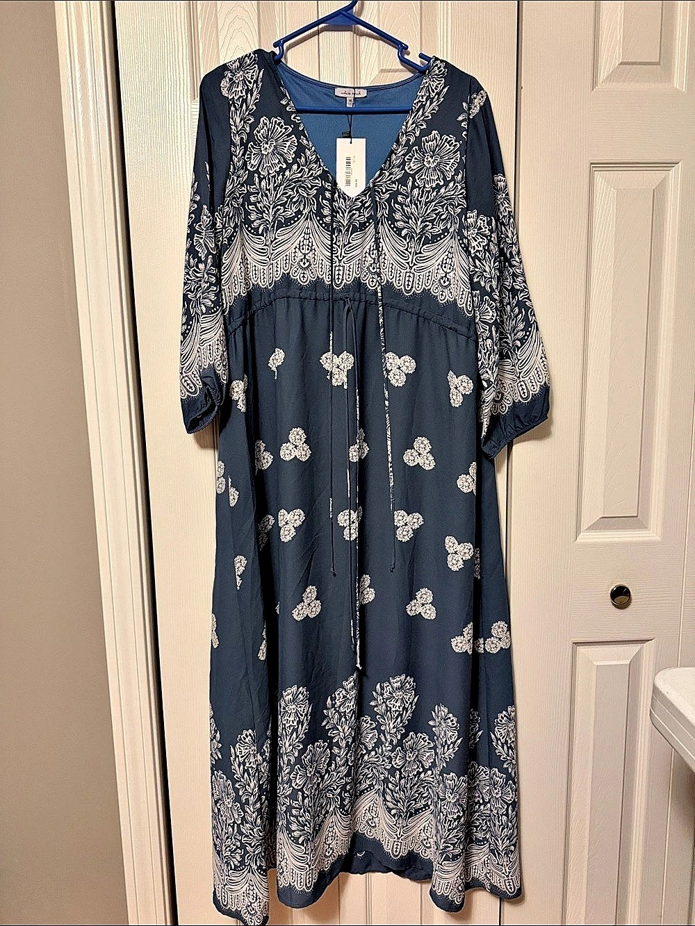 White Birch Patterned Maxi Dress in Blue & White Size XL NWT